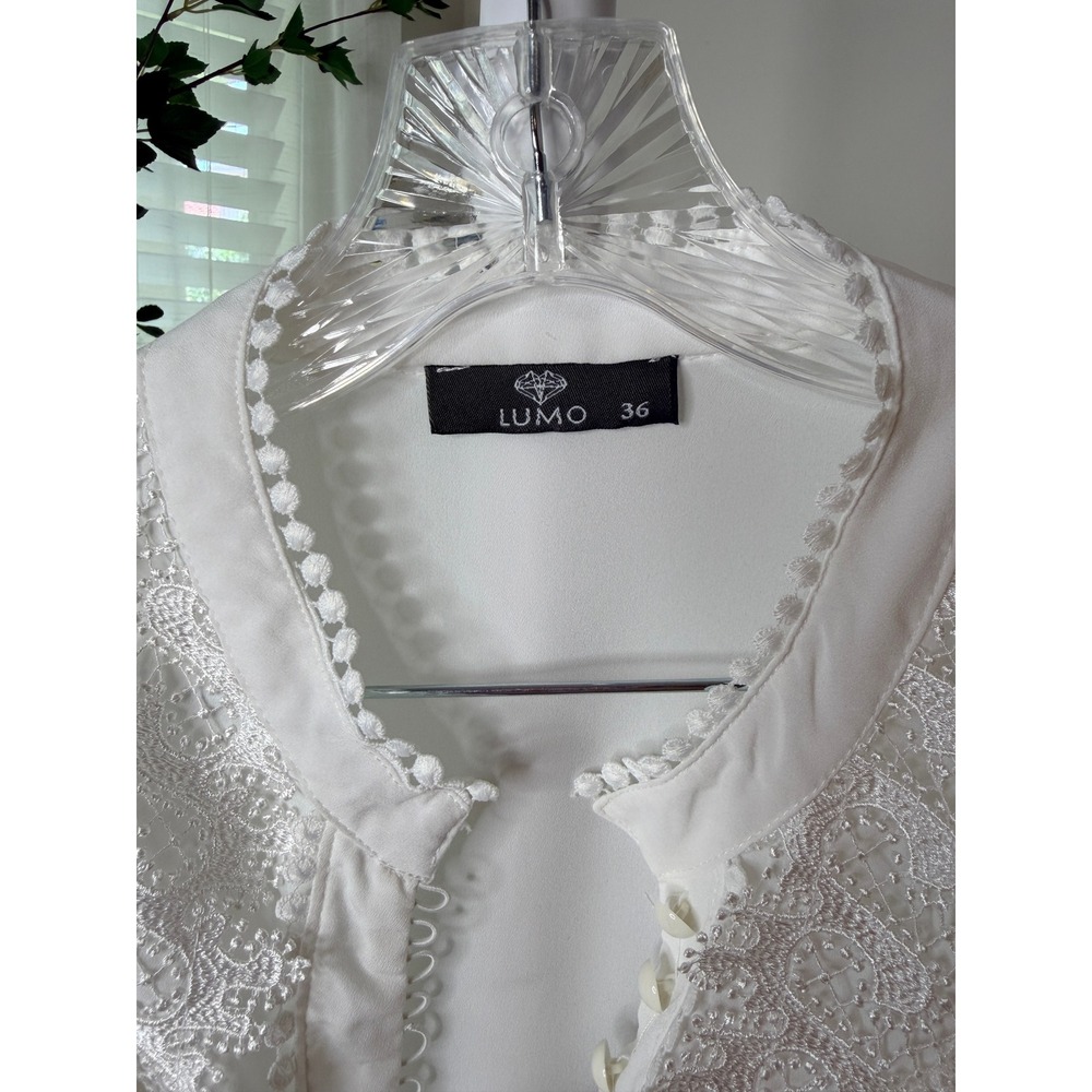 LUMO White Lace Button Front High Low Dress Long Sleeve Bridal Event Size 36 - Picture 4 of 8